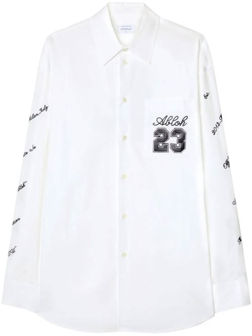 Camicia con toppa con logo ricamato in cotone bianco OFF WHITE | OMGE004S24FAB0020110